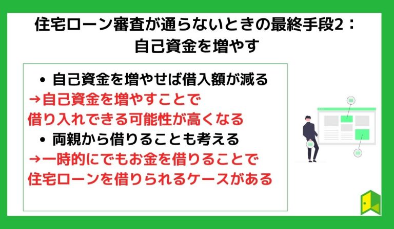 住宅ローン審査が通らないときの最終手段2：自己資金を増やす